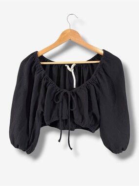 Jen’s Pirate Booty Free People Black Peasant Crop Top Balloon Sleeve Size M